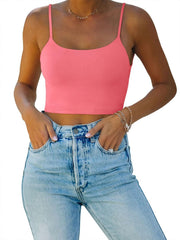 REORIA Women's Sexy Adjustable Spaghetti Strap Double Lined Seamless Camisole Tank Yoga Crop Tops