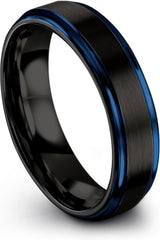 Tungsten Carbide Wedding Band Ring 10mm 8mm 6mm for Men Women Blue Black Interior with Step Flat Edge Brushed Polished Personalized Custom Engraving Anniversary Engagement