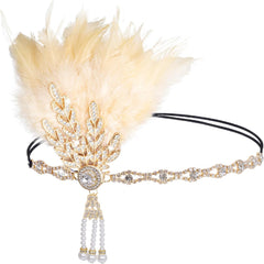 Tongcloud 1920s Flapper Feather Headband Roaring 20s Gatsby Headpiece Women's 1920s Headband Flapper Feather Headpiece