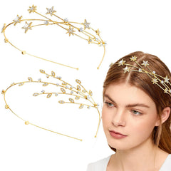 Aswewamt 2 Pcs Alloy Moon Five-pointed Star Headbands Bridal Hair Hoop Wedding Hair Accessories Ornaments for Elegant Women Girls
