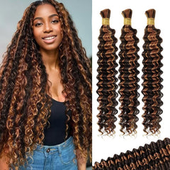 Human Braiding Hair for Boho Braids 160g 5 Bundles/Pack 18 Inch Curly Boho Hair for Braiding Knotless 12A Deep Wave Bulk Bohemian Natural Black