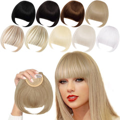 Black Bangs Hair Clip - Synthetic Flat Bangs with Temples for Women (Natural Black)