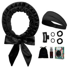 No Heat Overnight Curls Headband to Sleep In, 70" Soft Ribbon Curl Wrap for Long Hair - 9 PCS Curling Rods Set with Bonnet, Purple
