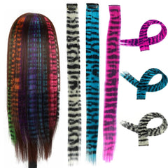 Stripe Printed Wig Piece Colorful Long Straight Clip-in Hair Extensions for Daily Use Party Halloween (12 Color)