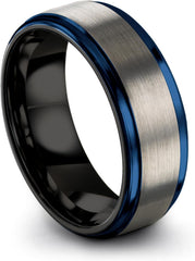 Tungsten Carbide Wedding Band Ring 10mm 8mm 6mm for Men Women Blue Black Interior with Step Flat Edge Brushed Polished Personalized Custom Engraving Anniversary Engagement