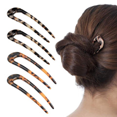 2 Pack Benefree French Style Cellulose Acetate Tortoise Shell U Shaped Hair Pins Fork 2 Prong Updo Chignon Pin for Women Girls Hairstyle Accessories(Tortoiseshell and White Tortoiseshell)