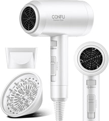 CONFU Ionic Blow Dryer 1600W, Portable Lightweight Fast Drying Negative Ion Hairdryer Blowdryer, 3 Heat Settings & Infinity Speed, with Diffuser and Concentrator Nozzle for Home & Travel