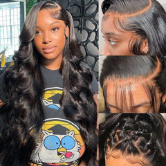 Pizazz 13x6 Body Wave Transparent Lace Front Wigs Human Hair Pre Plucked 180 Density HD Lace Frontal 9A Glueless Wigs with Baby Hair for Women 26Inch