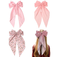 Satin Bow Barrettes and Long Ribbon Navy Hair Pins for Girls and Women - Party Hair Accessories with Bowknot Hairpins