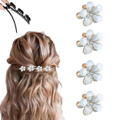 2 Pcs Sparkling Crystal Stone Braided Hair Clips, 2025 New Satin Fabric Hair Bands Rhinestone Four-Leaf Clover Hair Clip for Styling, Duck Bill Clips for Women Girls, Color D