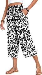 Anyhold Women's Capri Pants Drawstring Casual Palazzo Trousers with Pockets Loose High Waisted Wide Leg Lounge Pants