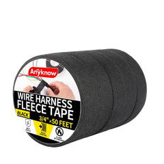 Self-Fusing Wire Harness Tape and Harness Wrap - Fabric Tape, Heat Resistant for Automotive Wiring Harness, Wire Loom Protection with Anti-Abrasion & Noise Reduction (1 Inch x 50 Ft, 5 Rolls, Black)
