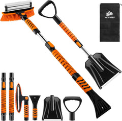METOWARE 44'' Snow Brush and Ice Scrapers for Car Windshield, Extendable Snow Brush for Car with Ergonomic Foam Grip and 360° Pivoting Brush Head for Car SUV Truck Blue