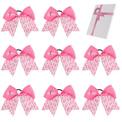7 Inch Breast Cancer Awareness Cheer Bow Large Glitter Hair Bow Pink Ponytail Holder Elastic Hair Ties for Cheerleader Girls Set of 8
