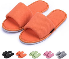 Women's Open Toe House Slippers – Breathable Waffle Fabric, Memory Foam Cushioning, Slip-On Summer Indoor Slippers, Non-Slip TPR Sole, Easy Care