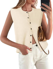 Sweater Vest Women Crewneck Button Down Tank Tops Sleeveless Knit Cardigan Crop Tops 2025 Fashion Outfits