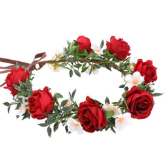 Pink Flower Crown Headband - Rose Floral Headpiece Adjustable Fairy Flower Crown for Women Girls Renaissance Birthday Wedding Party Photo Props