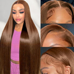 Cypha Ombre Lace Front Wig Human Hair Honey Blonde 13x4 HD Straight Lace Front Wigs 180% Density 4/27 Colored Highlight HD Lace Frontal Wigs For Women Glueless Pre Plucked with Baby Hair 30inch