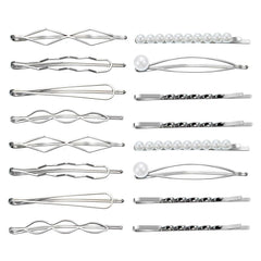16 Pieces Geometric Metal Hair Pins, Silver Hair Pins Pearls Hair Clips Hair Barrettes Metal Bobby Pins for Woman Girls