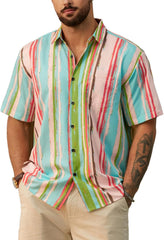Hardaddy Men's Striped Shirts Casual Short Sleeve Button Down Summer Hawaiian Shirts