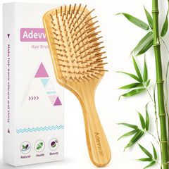 Hair Brush for Hair Growth, Bamboo Bristles Paddle Hair Brushes for Women Men and Kids Massaging Scalp, Wooden Brush with Ergonomic Handle for Detangling Curly Thick Wavy Hair