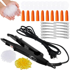 Hair Extensions Iron Fusion Keratin Hair Extensions Heat Tool Heat Connector Wand with Fusion Glue Protector Template Hair Clip Finger Protector 2 Bag Keratin Glue Granule Bead(Pink)