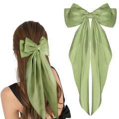 Big Bow Barrettes Long Tail French Ribbon Hair Pins Soft Silky Satin Hair Clip Metal Bowknot Clips 90's Accessories for Party Women Girl