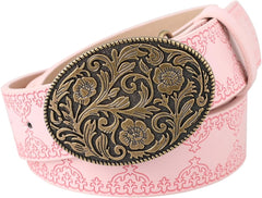 Western Cowboy Belts for Men Women, Country Cowgirl Belt Engraved Buckle Embossed Belt for Jeans Rodeo