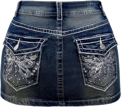 Floerns Women's Y2k Butterfly Denim Skirts Low Waist Stretch Bodycon Mini Skirt