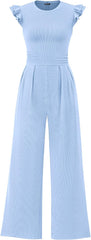 PRETTYGARDEN Summer Jumpsuits for Women Dressy 2025 Fashion Ruffle Cap Sleeve Romper Crew Neck Rib Knit One Piece Outfits