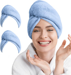 2 Pack Microfiber Hair Towel Wrap for Women Super Absorbent Quick Dry Hair Turban for Drying Curly, Long & Thick Hair 10 inch X 26 inch Lightgrey+Lightgrey