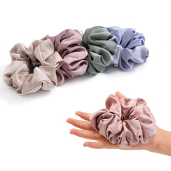 4PCS Large Satin Silk Scrunchies for Women - Big Glossy Scrunchie for Thick Hair Girl Hair Ties Ponytail Holders Jumbo Scrunchies (Black Navy-Blue Brown Champagne)