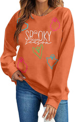 ALLTB Halloween Sweatshirts Women Cute Ghost Shirt Spooky Season Sweatshirt Girls Trip Salem Sweater Witch Pullover Tops