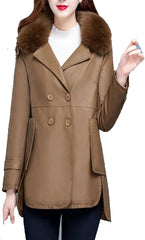 Women Leather Jacket Winter Loose Windbreaker Thick Fleece Parkas