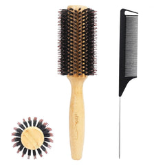 Vista Round Hair Brush Boar Bristle Wooden Hair Brush for Women Blow Drying Handle Anti Static Hairbrush for Hair Styling, Drying, Curling
