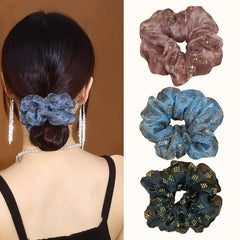 2 Packs Flower Hair Scrunchies for Women, Leaf Embroidery Acrylic Pearl Elastic Hair Ties, Elegant Hair Band, Hair Accessories for Parties, Daily Use (A#)