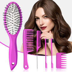 Wig Brush Comb Set, Premium Matte Grip-2pcs Professional Extension Brush with Ergonomic Travel Size Design for Human and Synthetic Hair