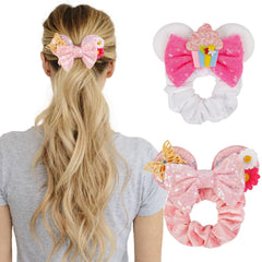 Women's Sequins Hair Bow Scrunchies, Velvet Mouse Ear Hair Ties for Ponytail, Party Favors, Cosplay Costume, Cute Accessories - Red Black