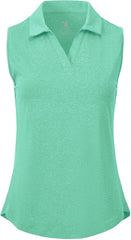 BGOWATU Women's Sleeveless Golf Polo Shirts Collared V Neck Tennis Tank Tops UPF 50+ Quick Dry Lightweight