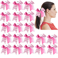 20 Pieces 7 Inch Breast Cancer Awareness Cheer Bows Pink Ribbon Hair Band Elastic Scrunchies Cheerleading with Hair Band Hair Accessories for Teens Women (Believe)