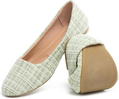 HEAWISH Women’s Round Toe Flats Shoes Ballet Flats Dressy Comfortable White Green Flats for Women