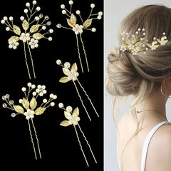 5 Pieces Pearl Bride Hair Pins Rhinestone Bridal Hair Piece for Women Crystal Pearl Hair Accessories for Bride Bridesmaids Flower Girls(Silver)