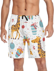 Birthday Giraffe Balloon Pajama Bottom Shorts for Men Soft Casual Sleep Lounge Shorts with Pockets S-XXL