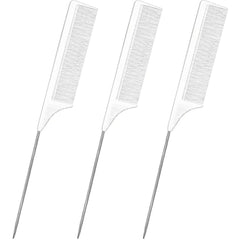 3 Pack Hair Rat Tail Combs Set, Parting Rattail, Teasing Fine Tooth Comb, Metal Hair Pick Detangling, Heat Resistant Carbon Fiber Teasing Comb, and Stainless Steel Pintail(Black)