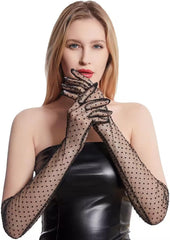 Long Pearl Wedding Gloves Tulle Bridal Gloves Sheer Long Bridal Sleeves Opera Prom Party Costumes for Women