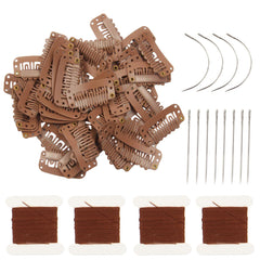 YUXIANG 20 Pieces Hair Extension Clips, 9 Teeth Stainless Steel Clips for Wigs, Hair Bangs, Toppers, Toupees with Needle and Thread Sets (Beige)