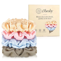 4 Pack Mulberry Silk Scrunchies, Brown Silk Hair Ties for Hair Sleep No Damag Satin Scrunchies Stocking Stuffers Gifts for Women Girl