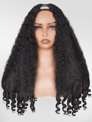 Afro Wig V Part Kinky Curly Wigs for Black Women, 180% Density Wear and Go Glueless Wig with Unique Bouncy Curls in the End, Synthetic No Leave out Clip in (#1B Black wig, 24 Inch)