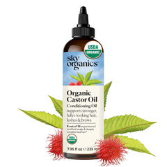 Sky Organics Castor Oil - USDA Certified Organic Hair Oil for Hair Growth, Skin, Face, Eyelashes - Cold Pressed & Hexane Free - Pure Organic Castor Oil Pack Wrap - Carrier & Hair Treatment Oil