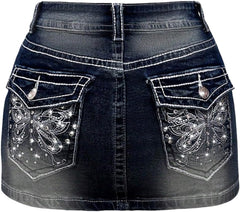 Floerns Women's Y2k Butterfly Denim Skirts Low Waist Stretch Bodycon Mini Skirt